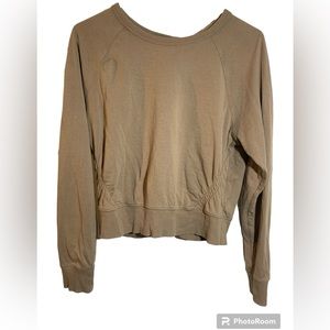 Athleta Brown Tan Long Sleeve Top Rushed Back Activewear Shirts Running Casual